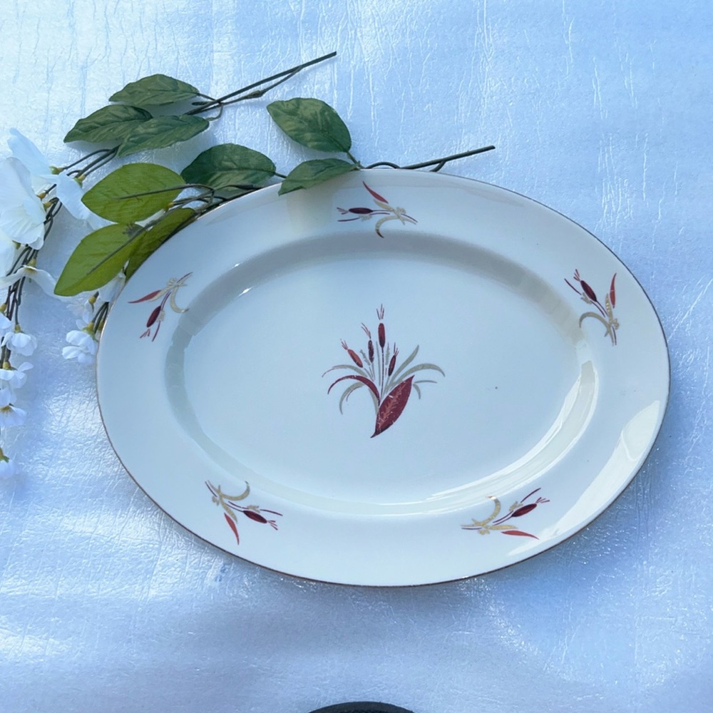 Vintage Pickard China Print Cattails Deep Serving Platter Made in USA